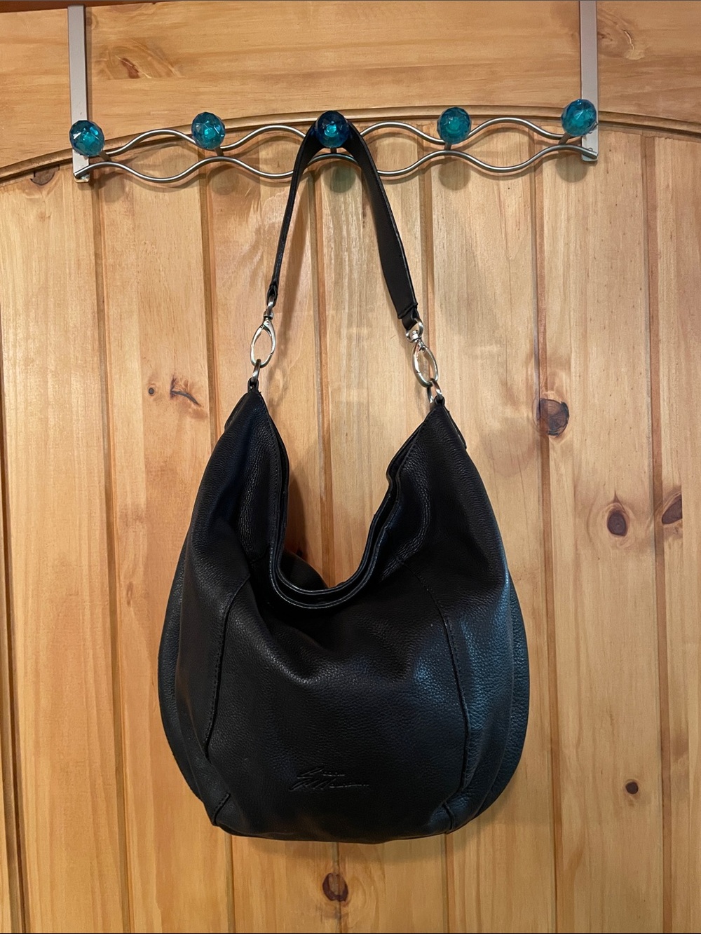 STONE MOUNTAIN BLACK PEBBLED LEATHER HOBO SHOULDER BAG